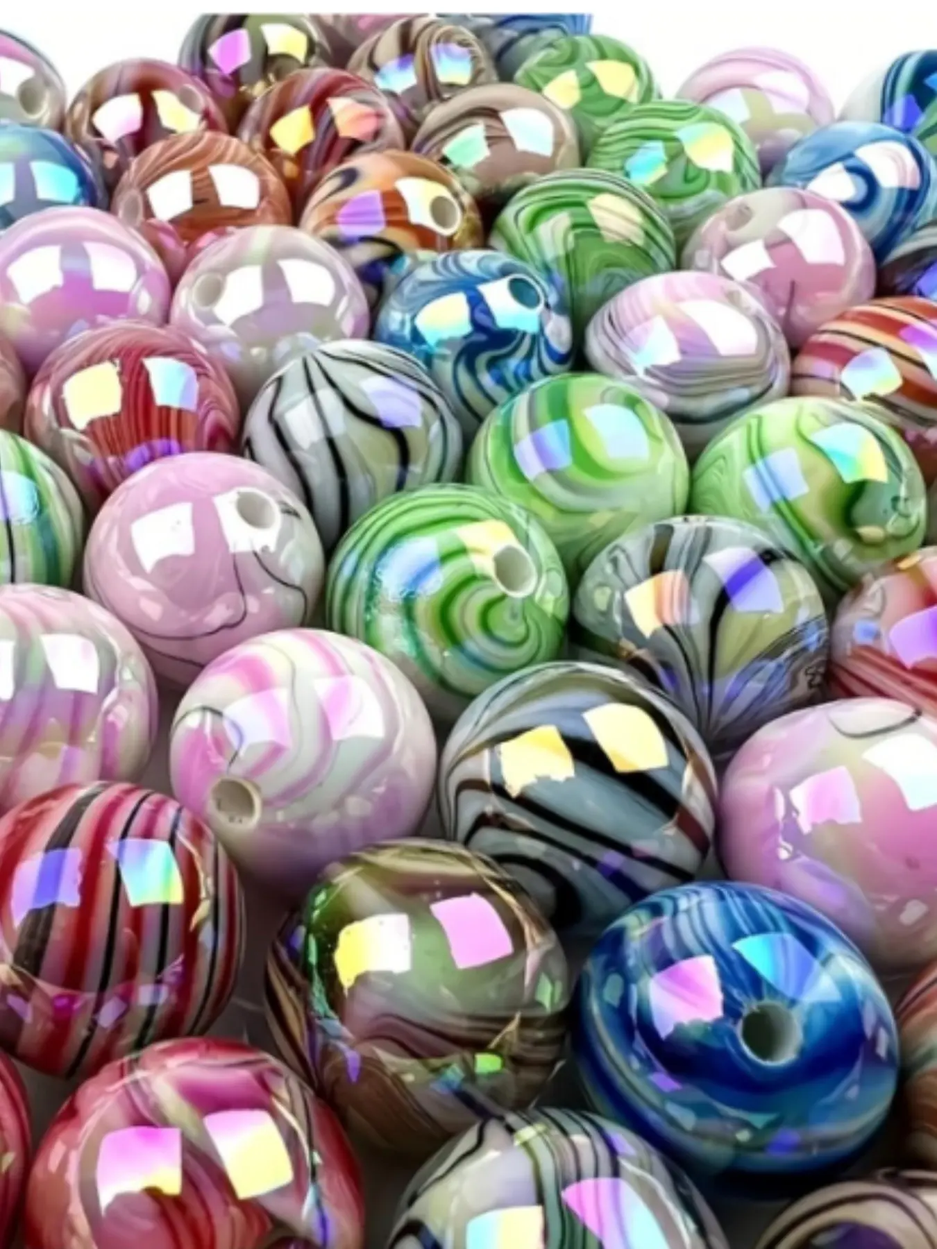 60-piece mix of acrylic beads, 8mm colorful patterned beads, perfect for jewelry making, trendy beading, and crafts
