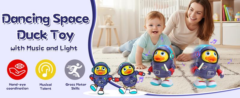 Dancing Space Duck Toy, Space Duck Dancing Musical Interactive Toy, Walking Duck Baby Robot, Electric Dancing Duck Toy Baby Musical Toys, Cute Singing Walking Duck Toys with Music LED Lights
