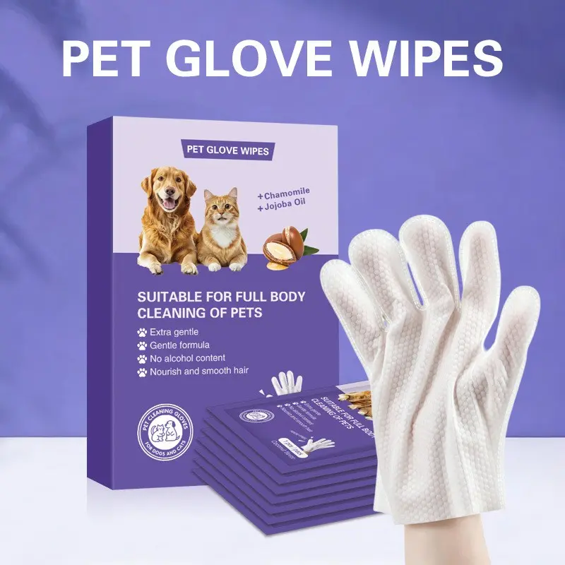 Pet Disposable Gloves, Cat Dog Full Body Cleaning Deodorizing Grooming Wet Wipes, Convenient Pet Care Essentials, Easy to Use and Dispose