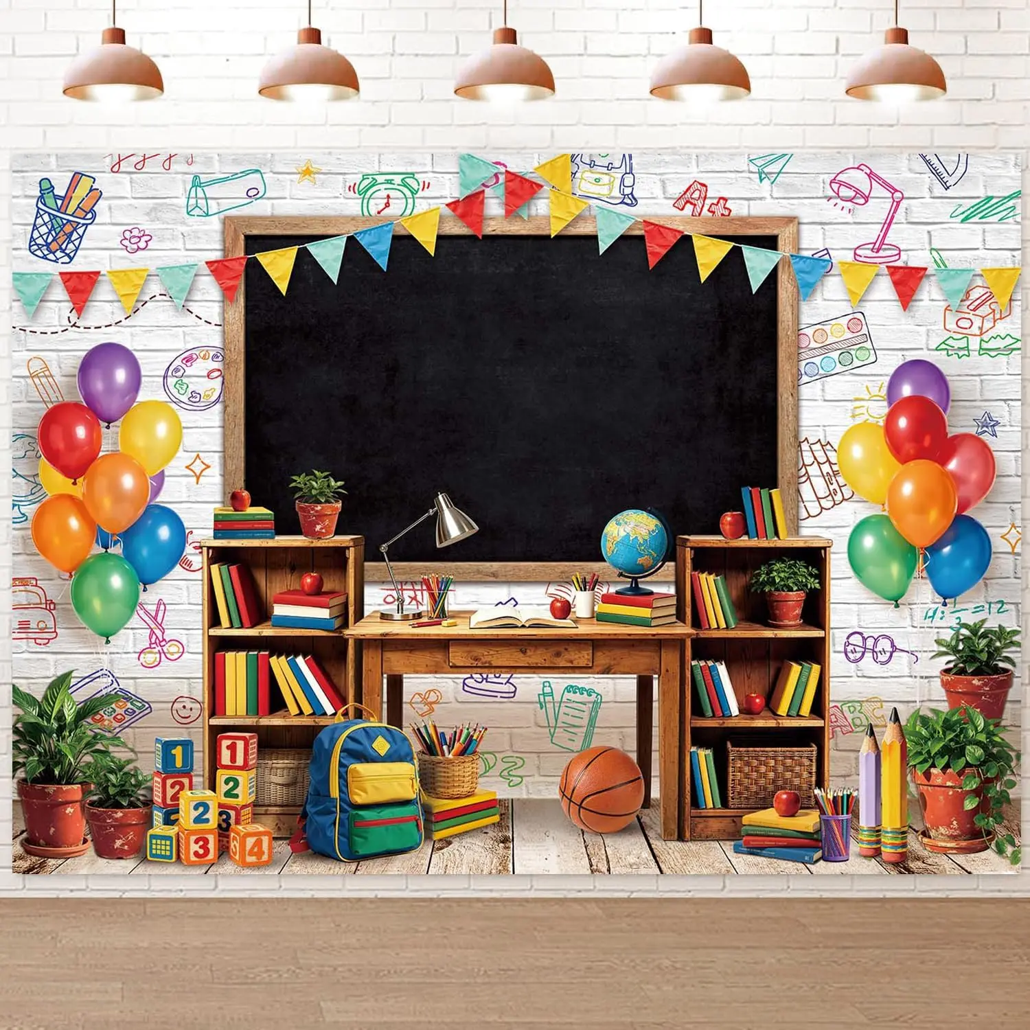 to School Backdrop Banner 7x5FT Colorful Books Bookcase Blackboard   to School Photography Background  Students Classroom Party Decorations Photo Props