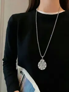 Cold Wind Roman Numeral Sweater Chain, Long Necklace for Men, Hip Hop Style, Versatile Rotatable Pendant, All Seasons Fashion Accessory
