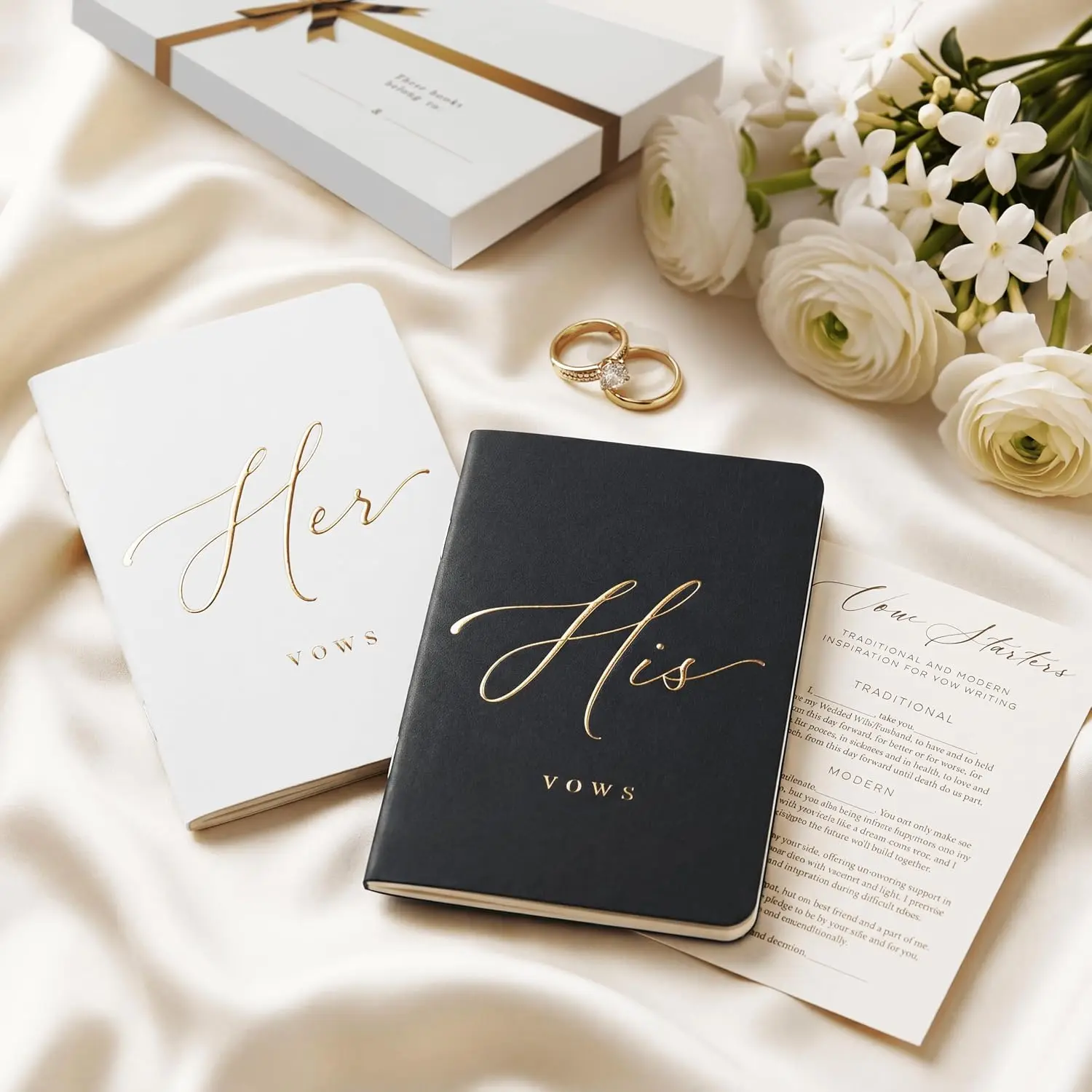 Wedding Vow Book for Her & Him, Soft ,  Foil, 28 Lined Pages, Wedding Vow Books His and Hers, Wedding Essentials, Wedding Registry Ideas, His and Hers Gifts [White & Black]