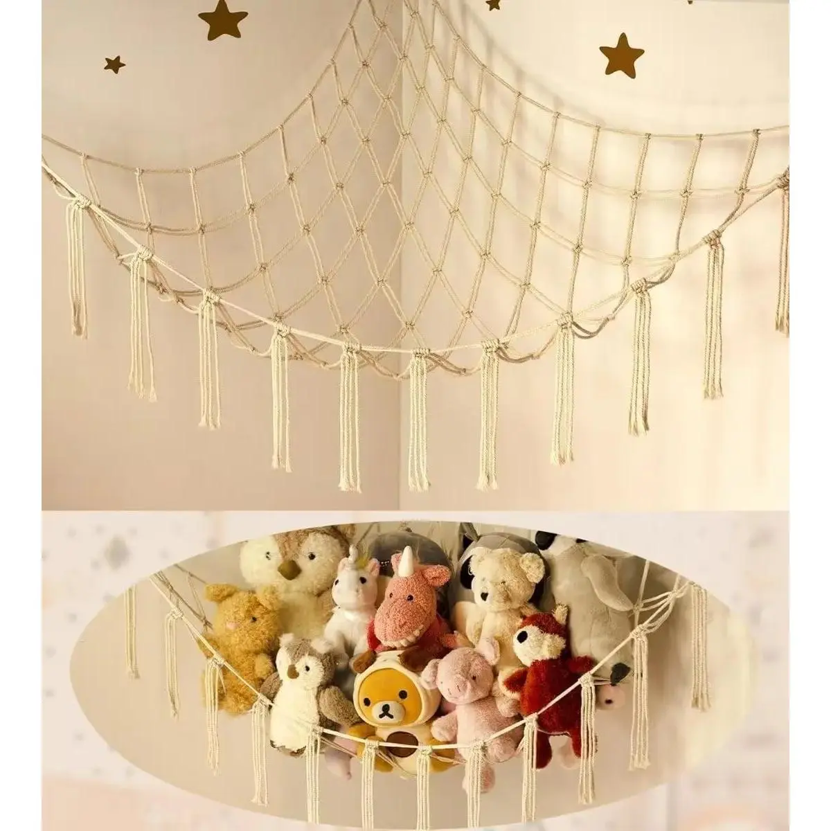 New Deal Large Stuffed Animal Storage Hammock - Handmade Cotton Wall Mount Organizer, Bohemian Room Decor, Playroom Storage for Kids