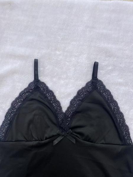 Women's Contrast Lace Backless Split Thigh Cami Nightdress, Sexy Adjustable Spaghetti Strap Nightgown, Soft Comfortable Sleepwear for Women