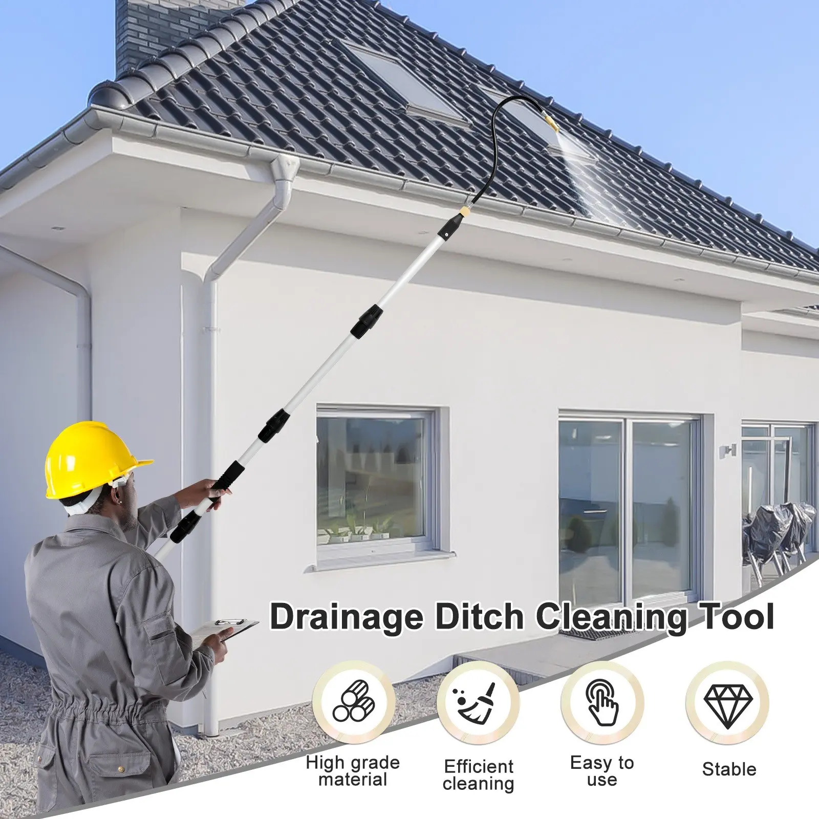 Flexible Roof Gutter Cleaning Tool, Easy Installation and Removal, Safe and Efficient, Versatile Gutter Cleaner, Ideal for Eaves Gutters