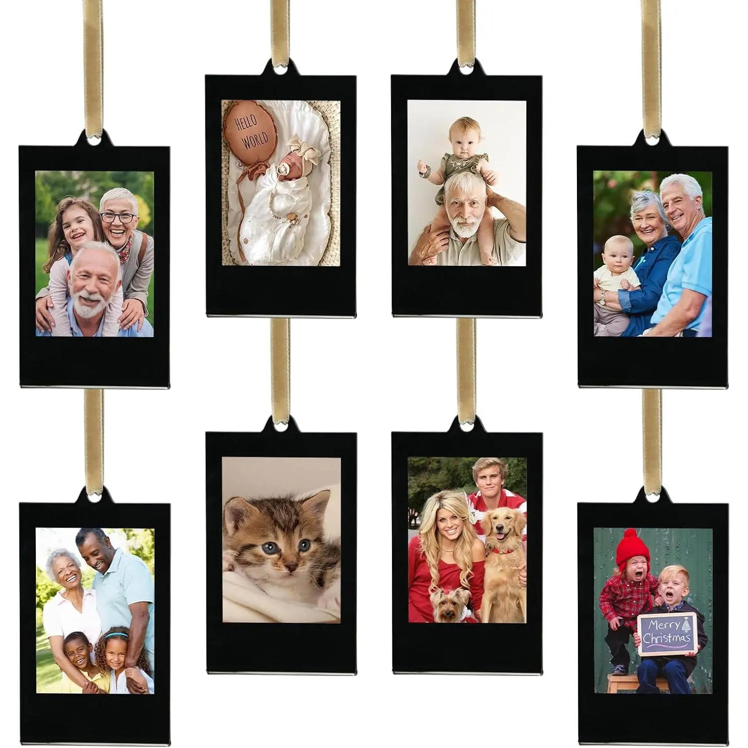 8 Set Christmas Instax  Picture Frames 8.6 * 5.4cm   Picture Ornaments, Blank Double-Sided Picture Frames for  Film,  Photo Ornaments For Tree (Black)