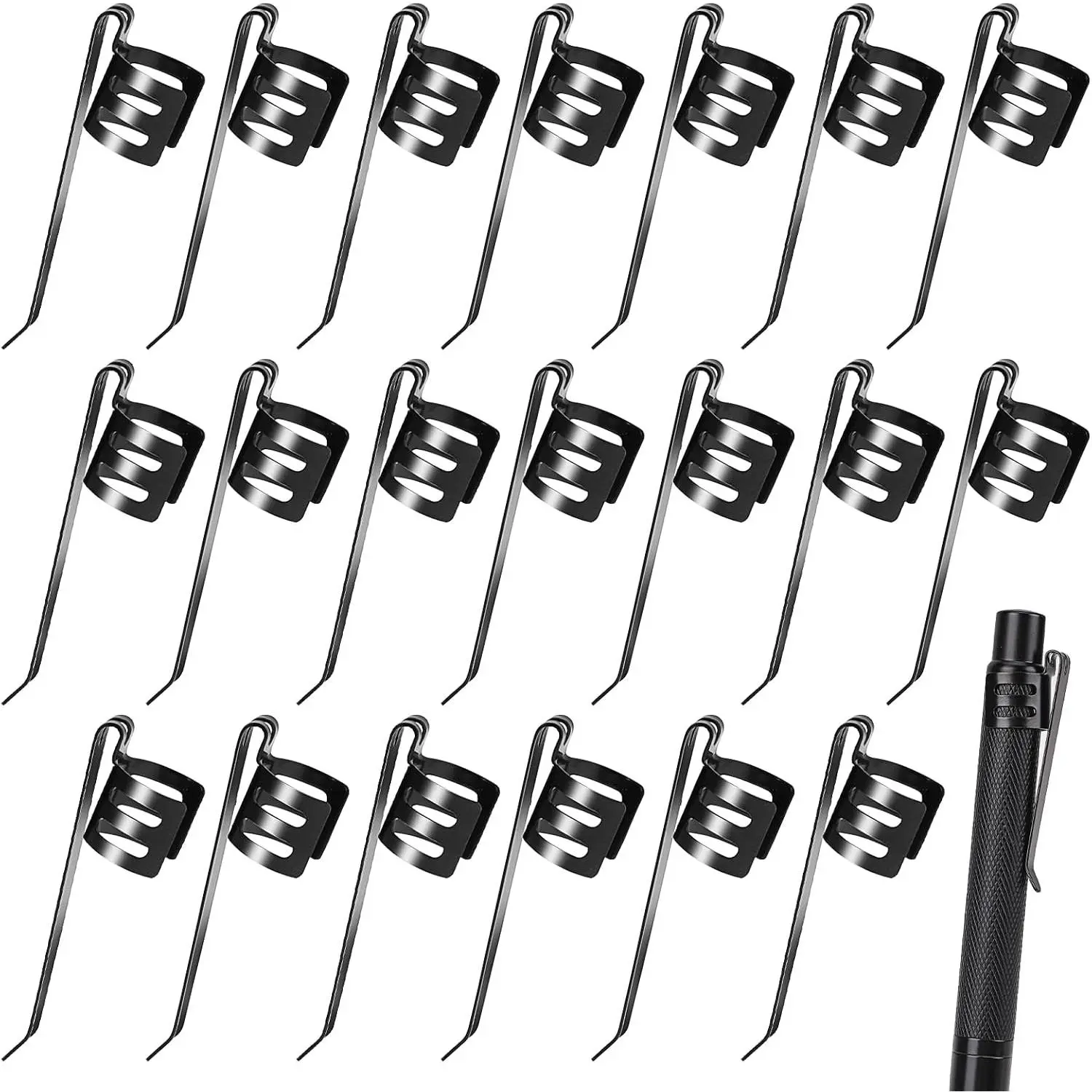 20 count Flashlight Clip Pen Clips Metal Pencil Loop Clip Space Pen Alloy Pen Clips Black Pocket Clip Portable Pencil Holder Clips for  Office
