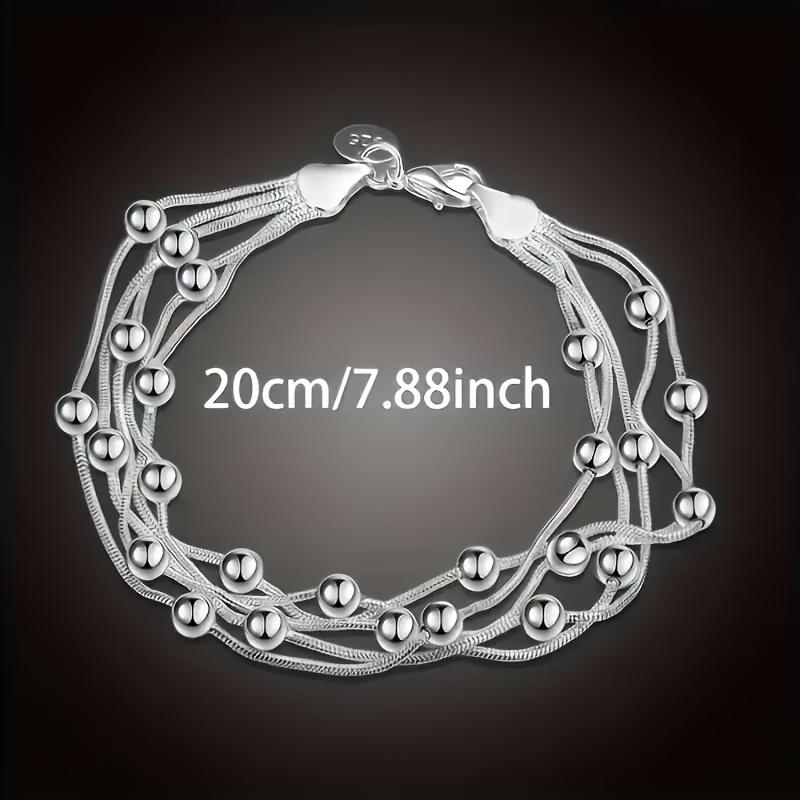 Elegant 925 Silvery Beaded Bracelet - Bohemian Vintage Style, Durable Jewelry Accessory, Perfect Valentine'S Day Gift for Daily Wear or Special Occasions, |     Bohemian Fashion Bracelet |     Long-lasting Beads