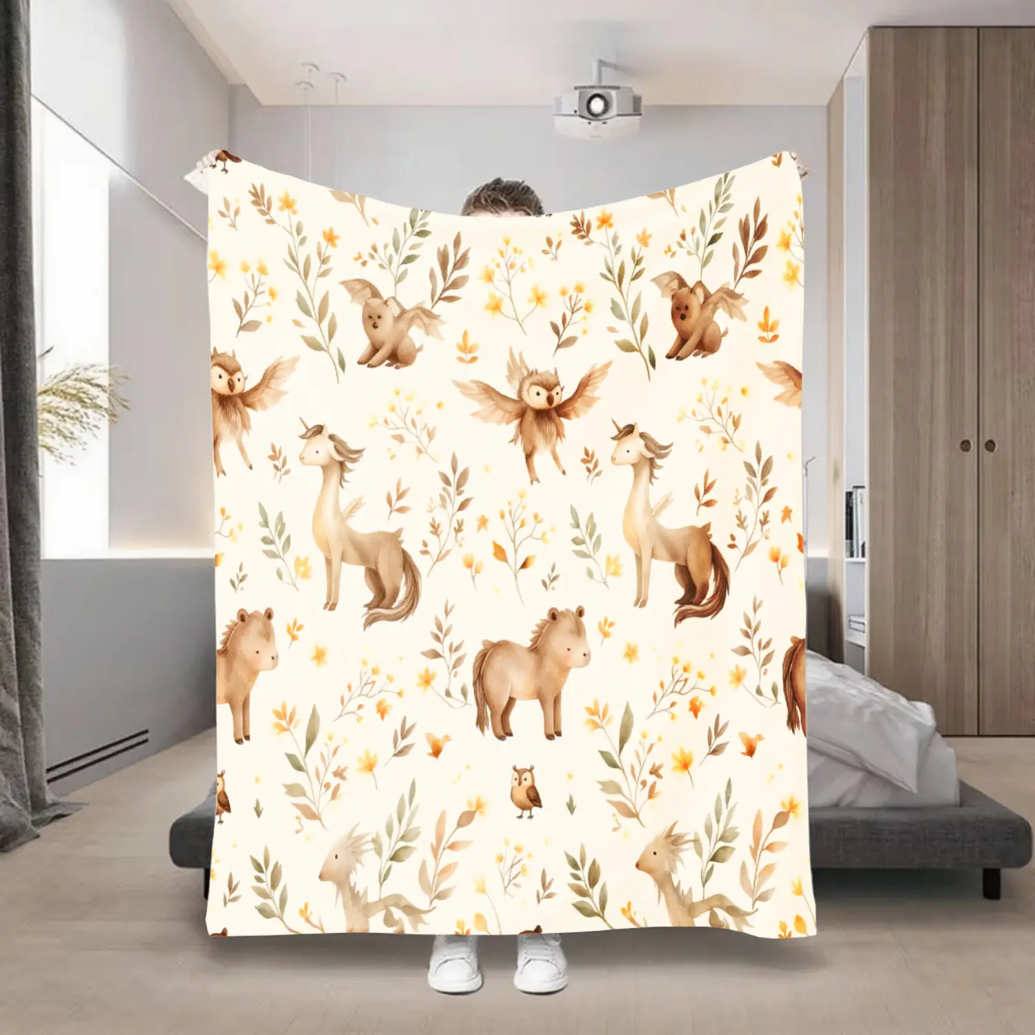 1Pc Cozy Flannel Throw Blanket Suitable For, Soft Warm Bedspread With Cute & Floral Patterns, Machine Washable - Bedspread, Contemporary Room Decorations, Multicolor Polyester Blanket