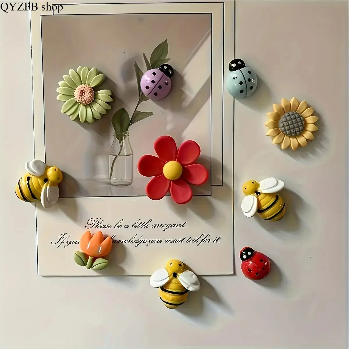 10-Piece 3D Refrigerator Magnets, Cute Bee & Flower Stainless Steel Artwork, Strong-Hold & Colorful Multi-Surface Decor for Kitchen & Office, Magnetic Refrigerator Magnets