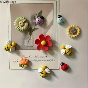 10PCS 3D Bee & Flower Magnetic Decoration Set, Cute Aesthetic Nature-Inspired Strong-Hold Colorful Insect Fridge Magnets for Kitchen, Office, Lockers, Whiteboards (Default Set)