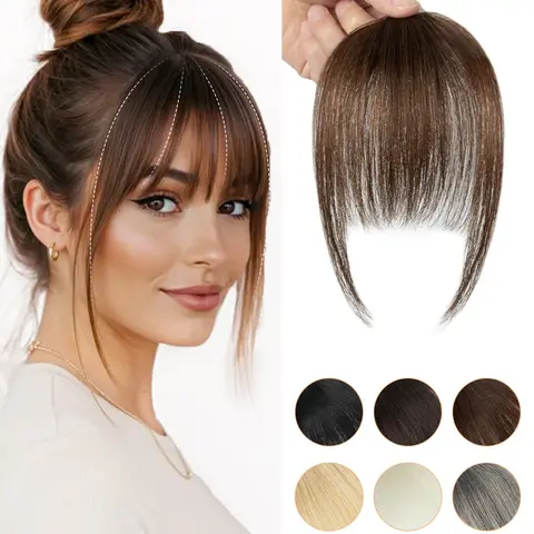Women'S Clip-In Bangs & Frontal Hairpieces | Glueless Bangs, Natural Looking, Realistic Hairpiece, Straight Human Hair Fringe in Black/Gray/Brown/White, Hair Pieces Extensions