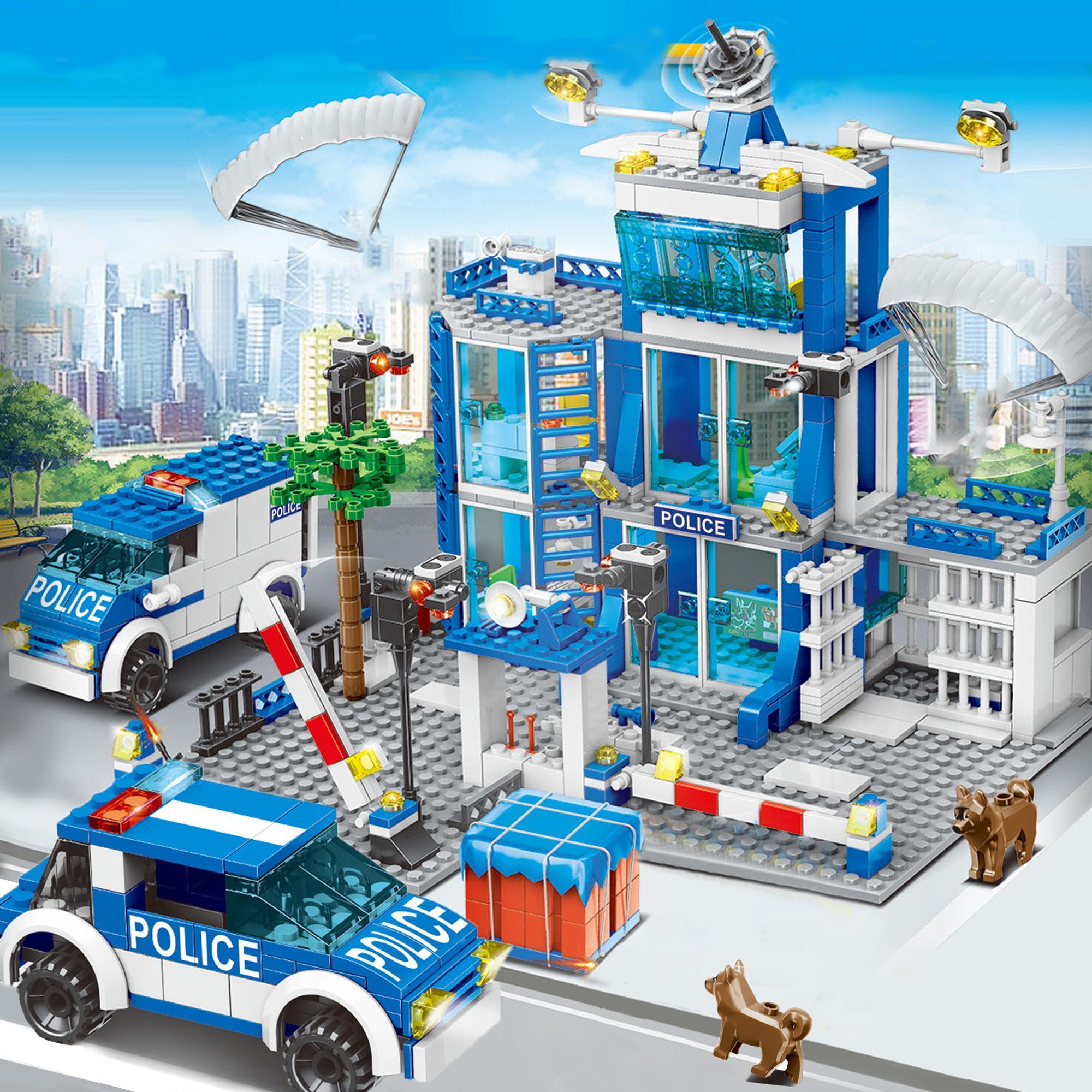 City Police Station Building Blocks Set, 1 Set Boys DIY Car Figures Bricks Toys, Birthday Gift for Children & Adults
