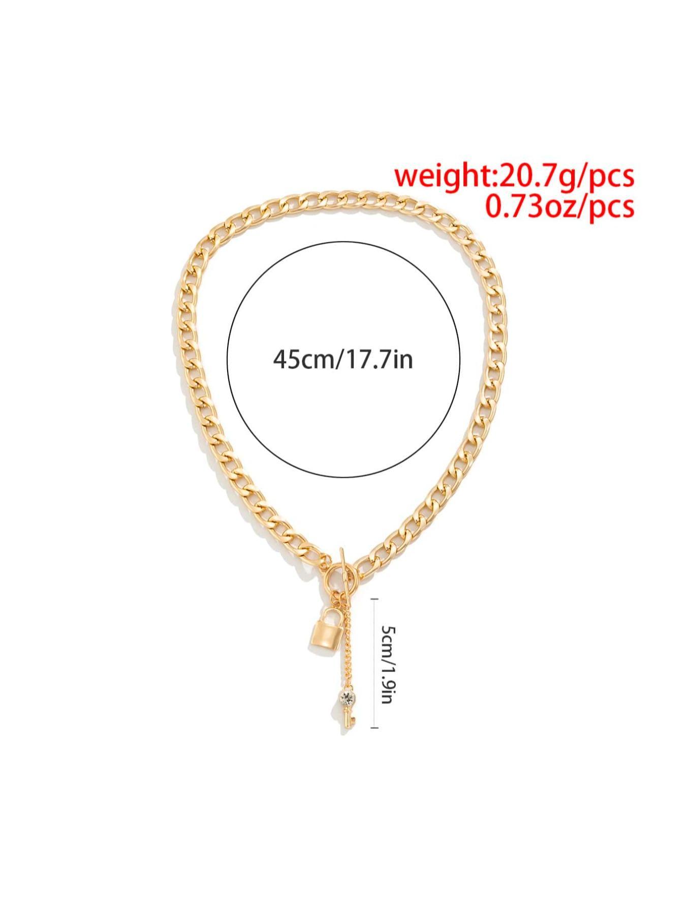 Rhinestone Key & Lock Design Chain Necklace for Women for Gift, Charms Necklace, Clavicle Chain Necklace, Dainty Choker Necklace, OT Buckle Chunky Cuban Link Chain Necklace, Mexican Necklaces, Cute Gifts for Girlfriend