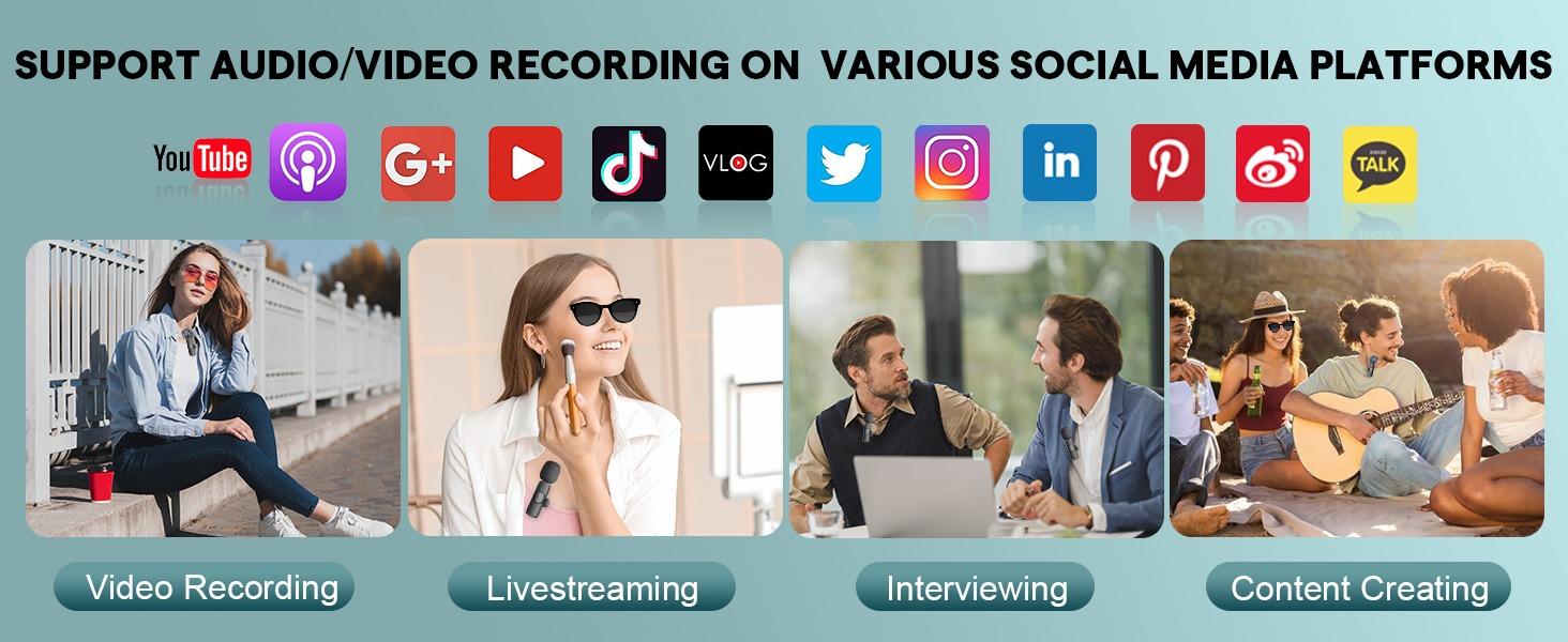 SQ-KBK002 Professional Wireless Mini Microphone for iPhone, iPad, Android Phone - Bluetooth Lavalier Lapel Mic for Video Recording - Clip on USB C Microphones for YouTube Tiktok Podcast Vlogging