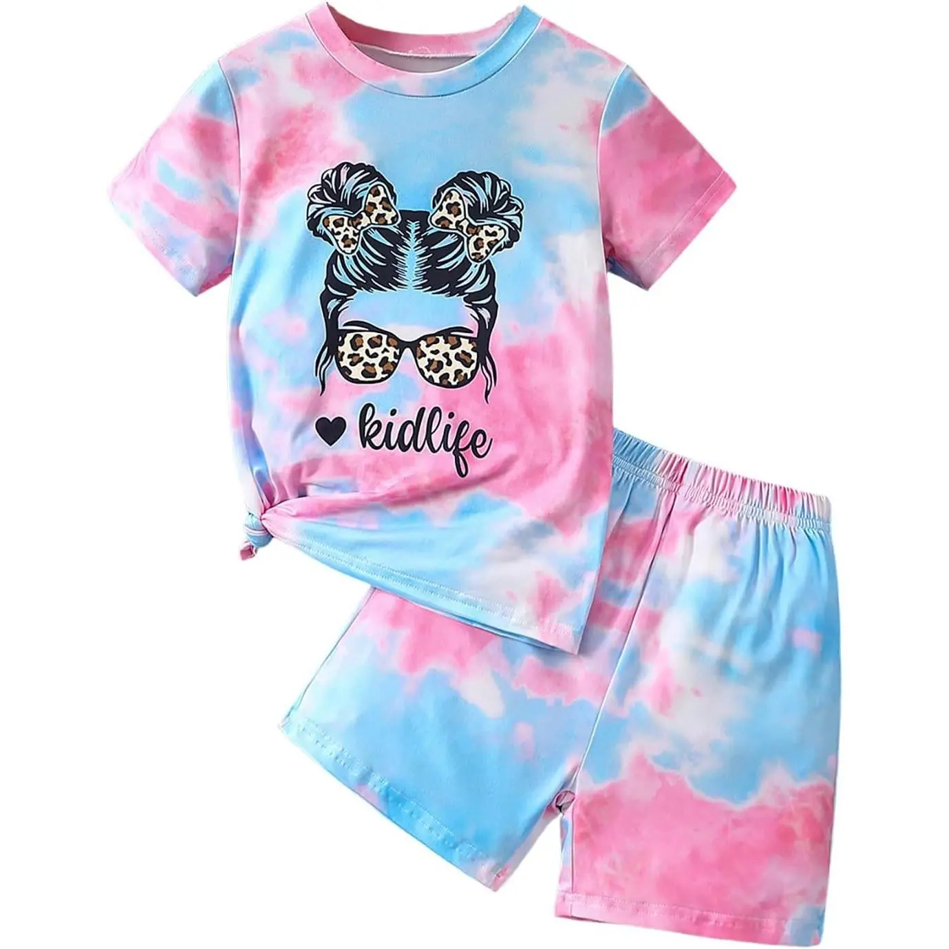 Toddler Girl Summer 2-Piece Outfit Set, Ruffle Sleeve Graphic Top & Shorts