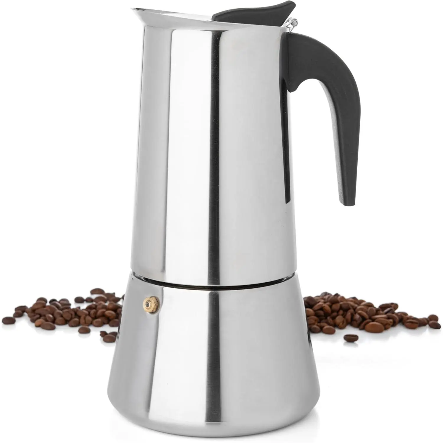Stainless Steel 9-Cup Greca Stovetop Espresso Moka Pot - 450ml/15oz, Percolation Design, Permanent Filter, for Home & Camping Use
