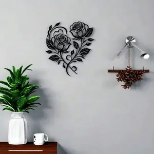 2-Piece Minimalist Metal Wall Art: Roses Cross Forming Heart Shape – Modern Decor for Bedroom/Living Room/Bathroom. Waterproof, Rustproof & Durable with Fade-Resistant Finish.Wall Sculptures