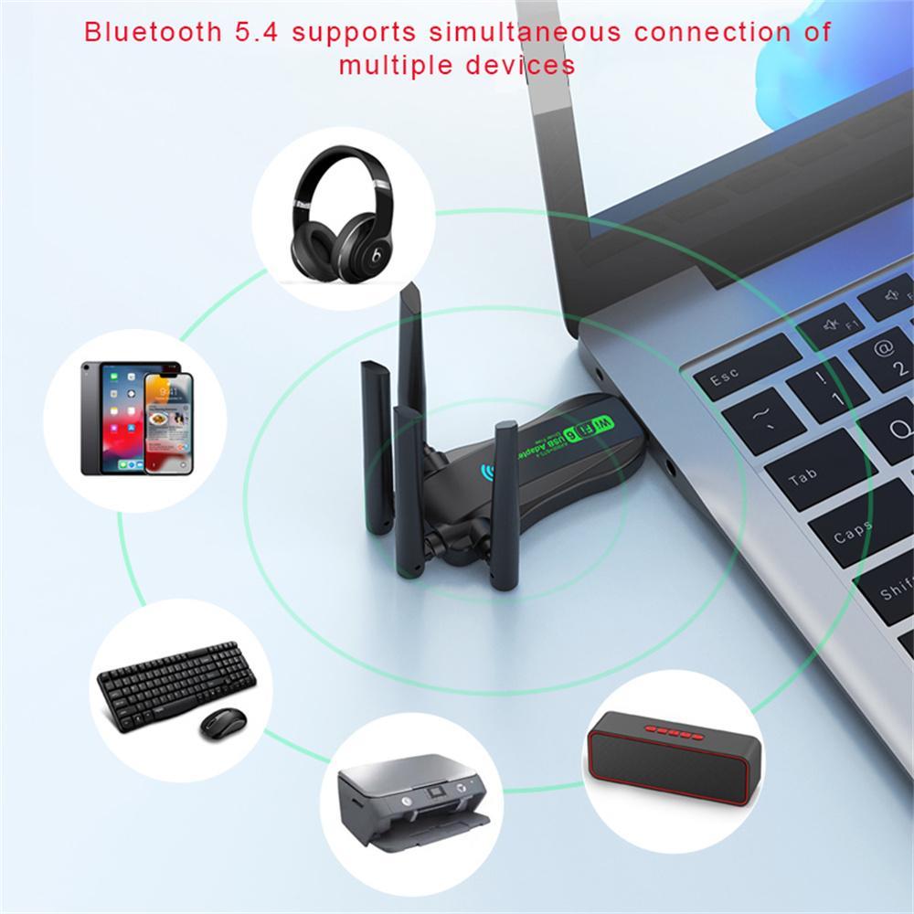 WiFi USB Adapter WiFi6 Bluetooth 5.4 Dual Band 4 Antenna Dongle USB Wireless Card Receiver