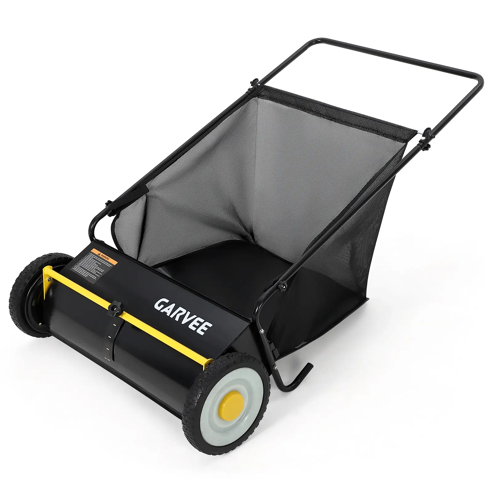 26-Inch Push Lawn Sweeper - 7 Cu. Ft. Hopper Leaf & Grass Collector with 4 Spinning Brushes, Adjustable Brush Height, Heavy Duty Steel Frame