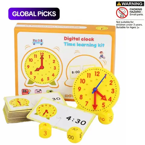 Time-Teaching & Demonstration Digital Clock Model Set, Includes 1 Plastic Clock, 3 Dice and 12 Double-Sided Content Cards, Math Learning Tool for Kids, Math Teaching Aid and Visual Learning Materials #GLOBAL PICKS
