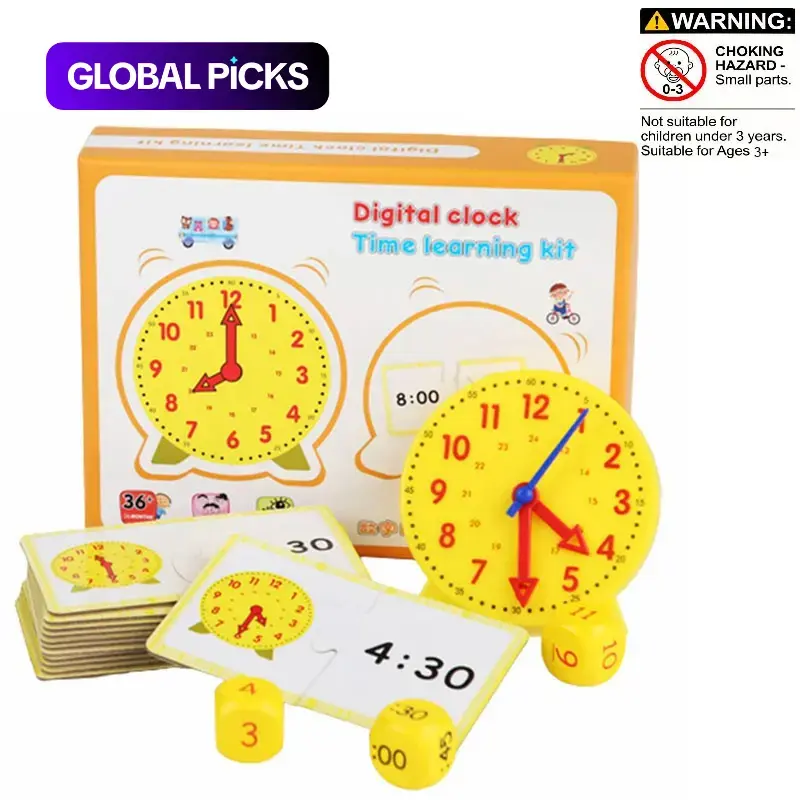 Time-Teaching & Demonstration Digital Clock Model Set, Includes 1 Plastic Clock, 3 Dice and 12 Double-Sided Content Cards, Math Learning Tool for Kids, Math Teaching Aid and Visual Learning Materials #GLOBAL PICKS