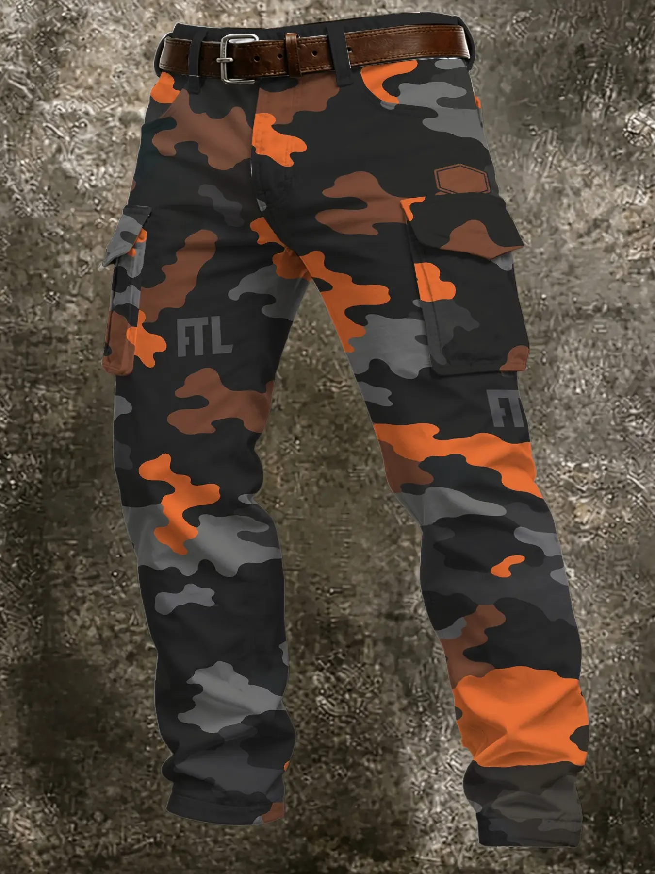 Men's Tactical Work Pants, Dark Camo Print, Multi-Pocket, Durable Long Trousers, Casual Loose Fit, Fall & Winter