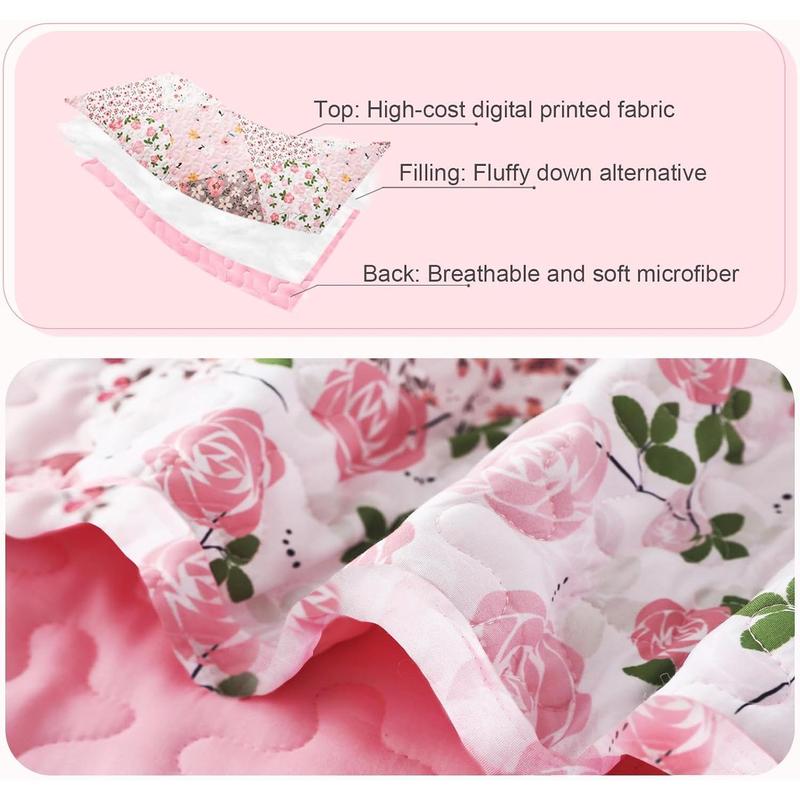 Reversible Patchwork Quilts Full  Size, Lightweight Boho Printed Bedspreads Coverlets Quilt Bedding Set with 2 Pillow Shams for All Seasons, Pink