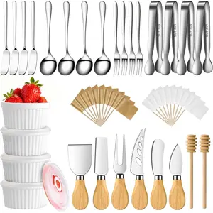 Charcuterie Boards Accessories Bowls Utensils, Cheese Knife Set Mini Butter Spreader, Serving Tongs, Forks, Spoons, Dipping Bowls with Lids, Toothpick Flags, Honey Dippers For Party Platter Making