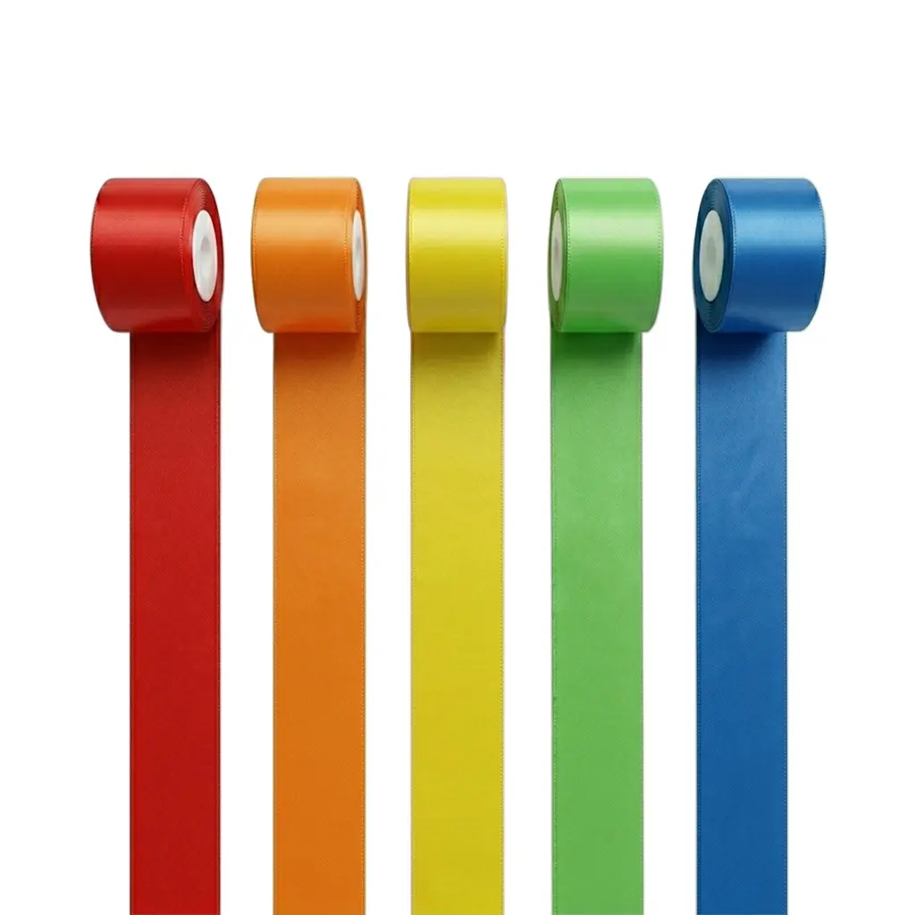 Multi-Color 1.5 Inch Wide Satin Ribbon, 5 Rolls, 48.9 Yards Total, Decorative Craft Ribbon for Gift Wrapping, Wedding Invitations, Hair Accessories