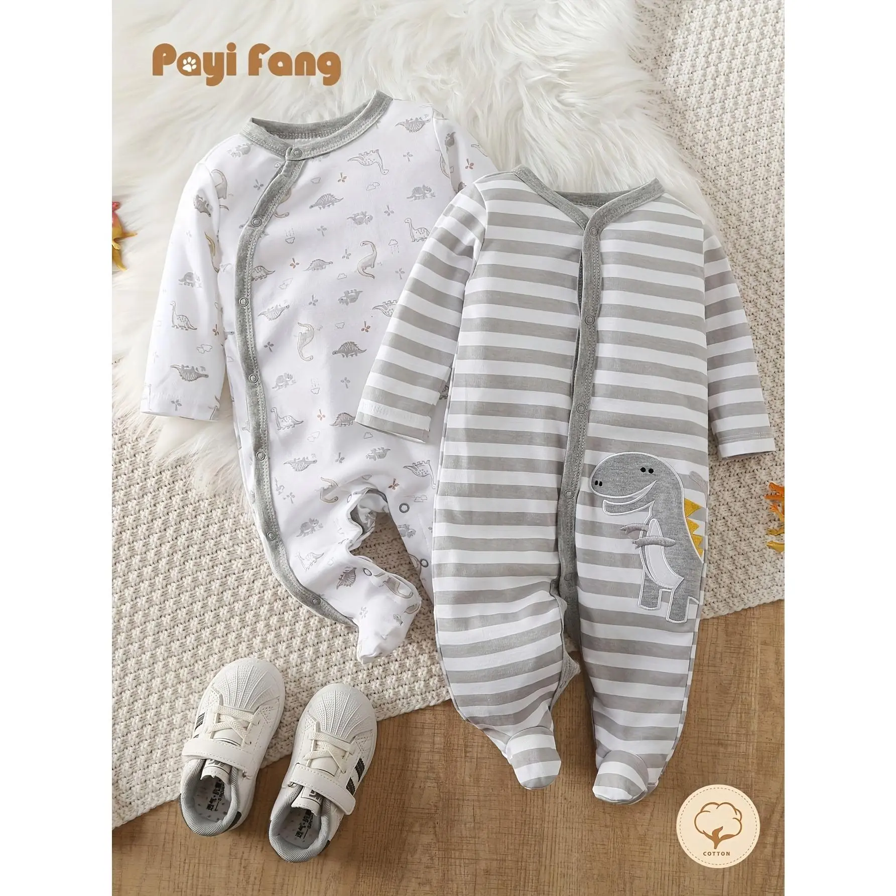 Two Pieces Of One-piece, Dark Bear-sleeved, Zippered Cardigan And Cotton Jacket for Baby Boys, Perfect for Outdoor