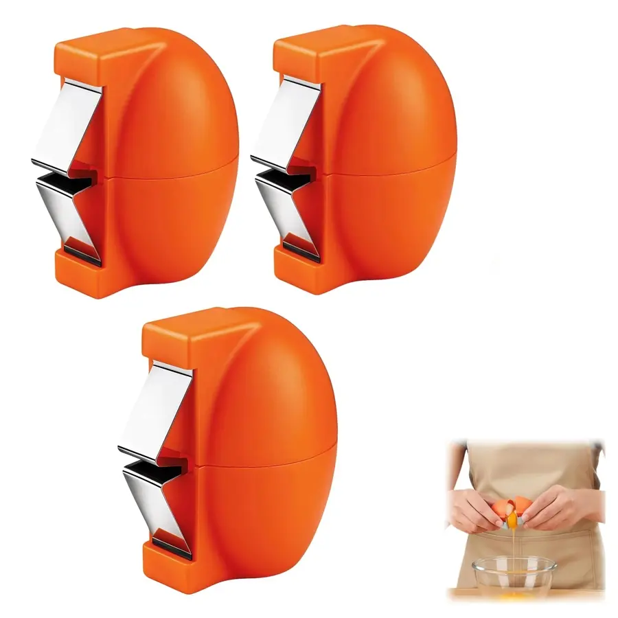 Egg Shell Opener, Upgraded Multifunctional Peeler Shell Remover for Raw and Hard Boiled Eggs, Stainless Steel Boiled Egg Cracking Tool Egg Cracker Shell Opener Egg Cracker Tool for Home Kitchen (Orange, 3 Pcs)