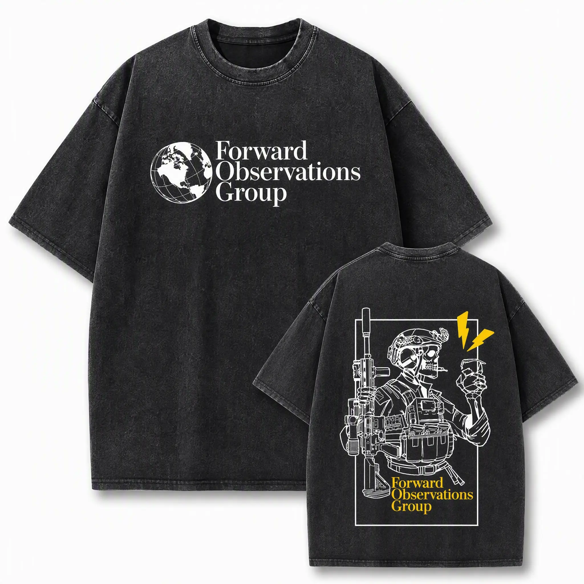 Forward Observations Group Vintage Washed T-shirt Skeleton Graphic T Shirts Men Women Fashion Oversized T-shirts Male Streetwear