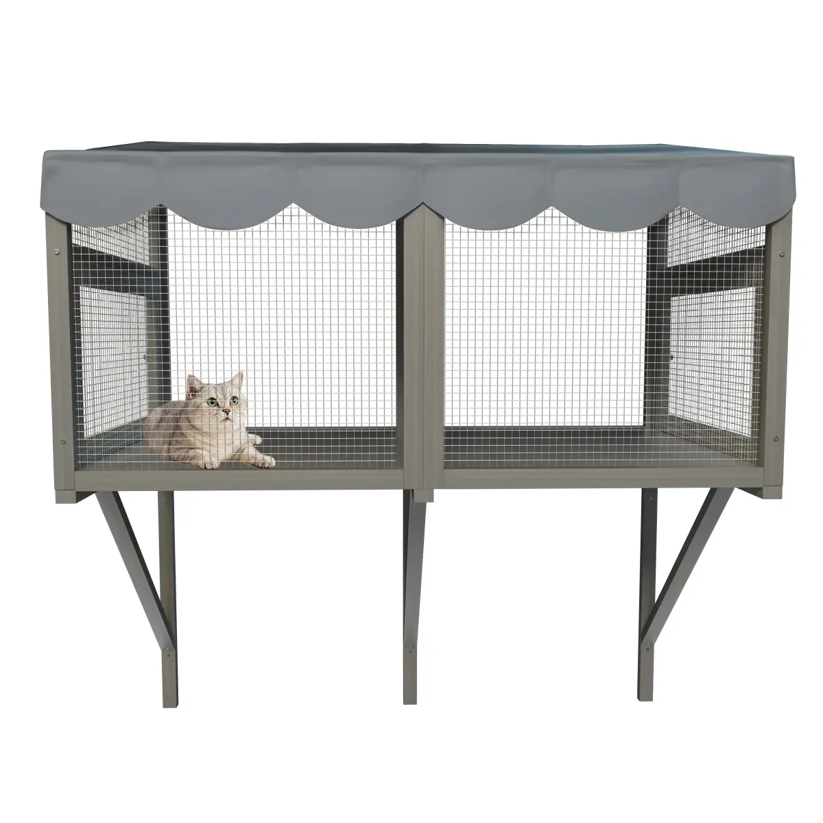 Aobtkel Solid Wooden Cat Catio - 4-Sided Bird View, 43.3in x25.2in x24.8in, Waterproof, Easy-to-Assemble with Pre-Drilled Screws, Metal-Enhanced Window Box Enclosure with Perch, Expandable Outdoor Access Haven for Indoor Kitty, 43.3''X25.2''X24.8''