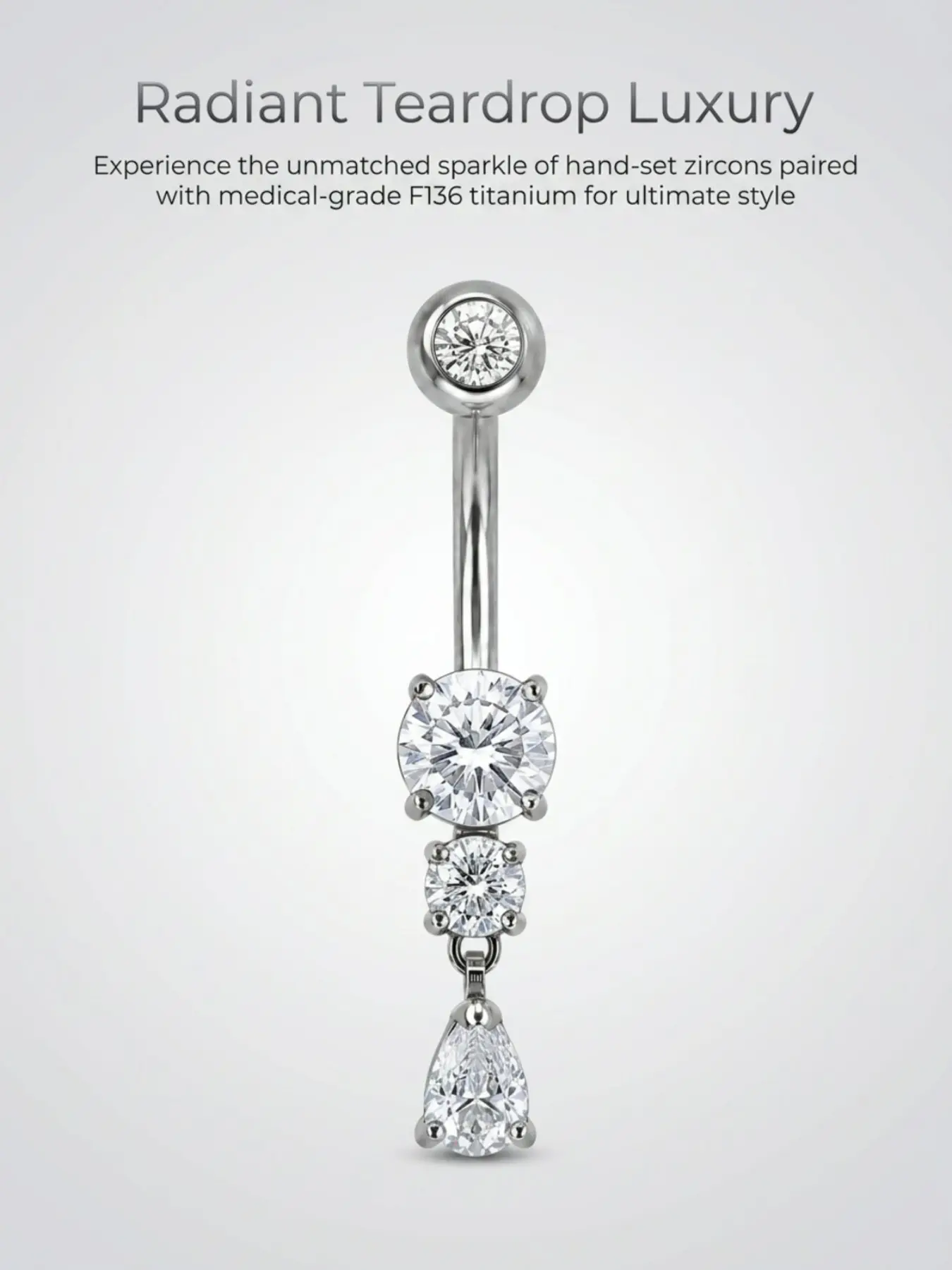 F136 Implant Grade Titanium Belly Button Ring, Micro Pave Teardrop Zircon Dangle Navel Stud, Hypoallergenic Belly Piercing Jewelry for Women, Fashion Body Jewelry, Lightweight Belly Ring Gift