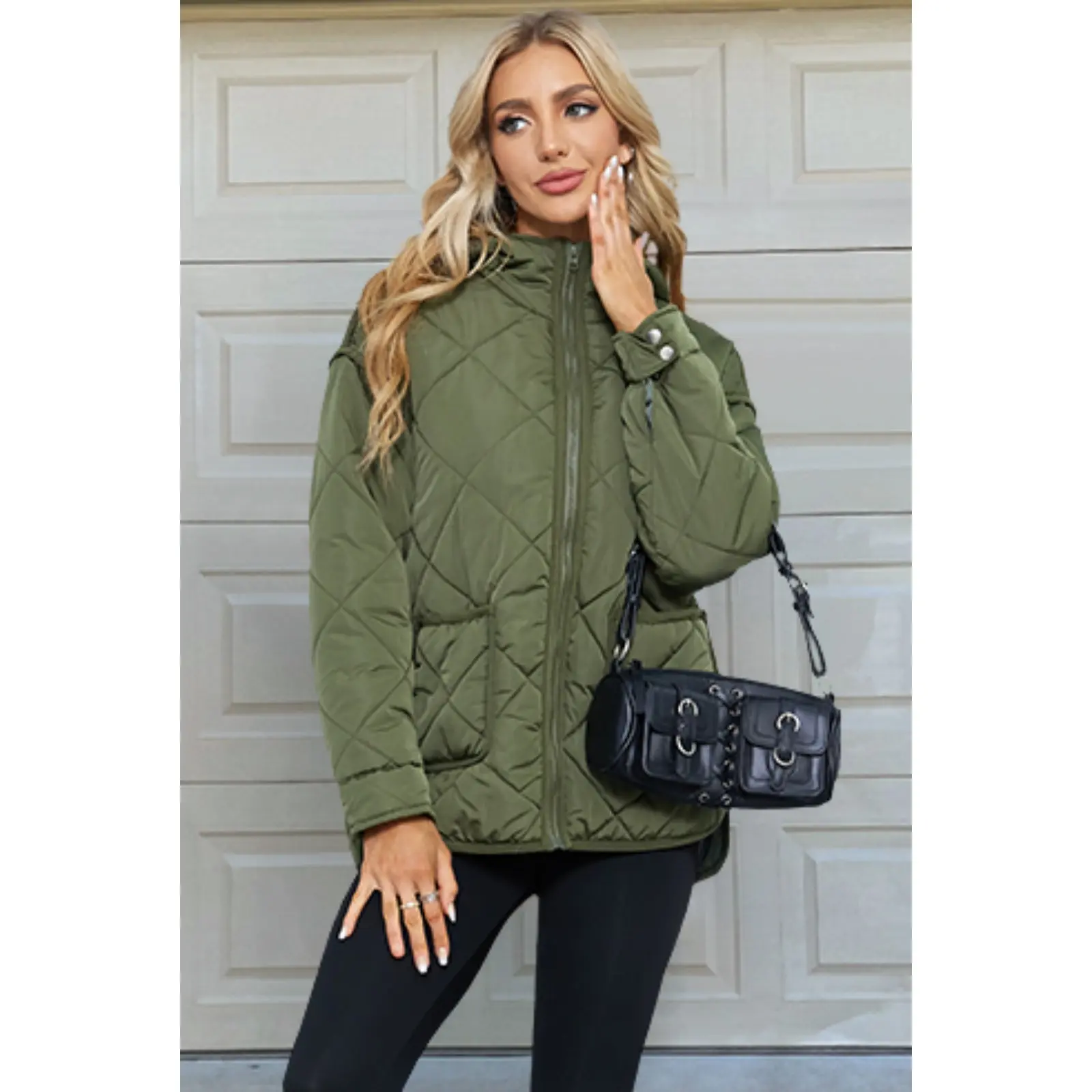 Tankaneo Womens Quilted Puffer Jacket Hooded Long Sleeve Zip Up Winter Coat Lightweight Warm Jackets with Pockets