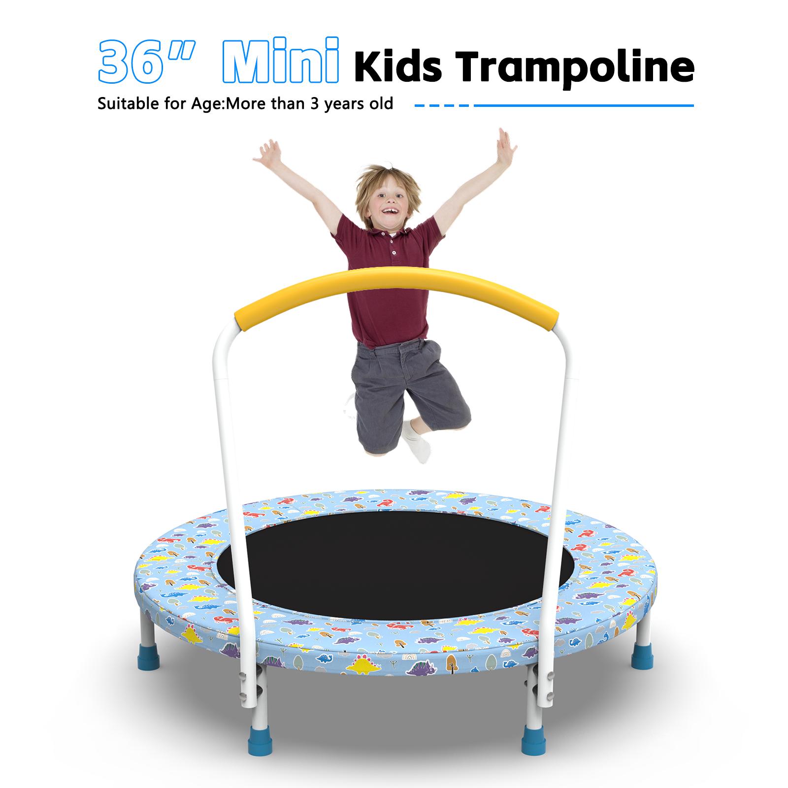 Kids Mini Indoor Trampoline with Safety Armrest, 150LBS Capacity, Anti-Slip Rubber Feet, Gap-Free Safety Webbing, Foldable Sturdy 6-Leg Design for Toddler Fitness Balance Play