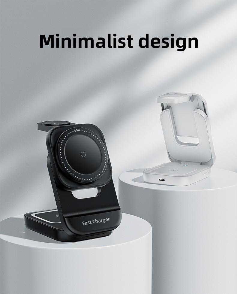 New foldable, retractable, magnetic 3-in-1 wireless charger suitable for Apple phone stand wireless charging