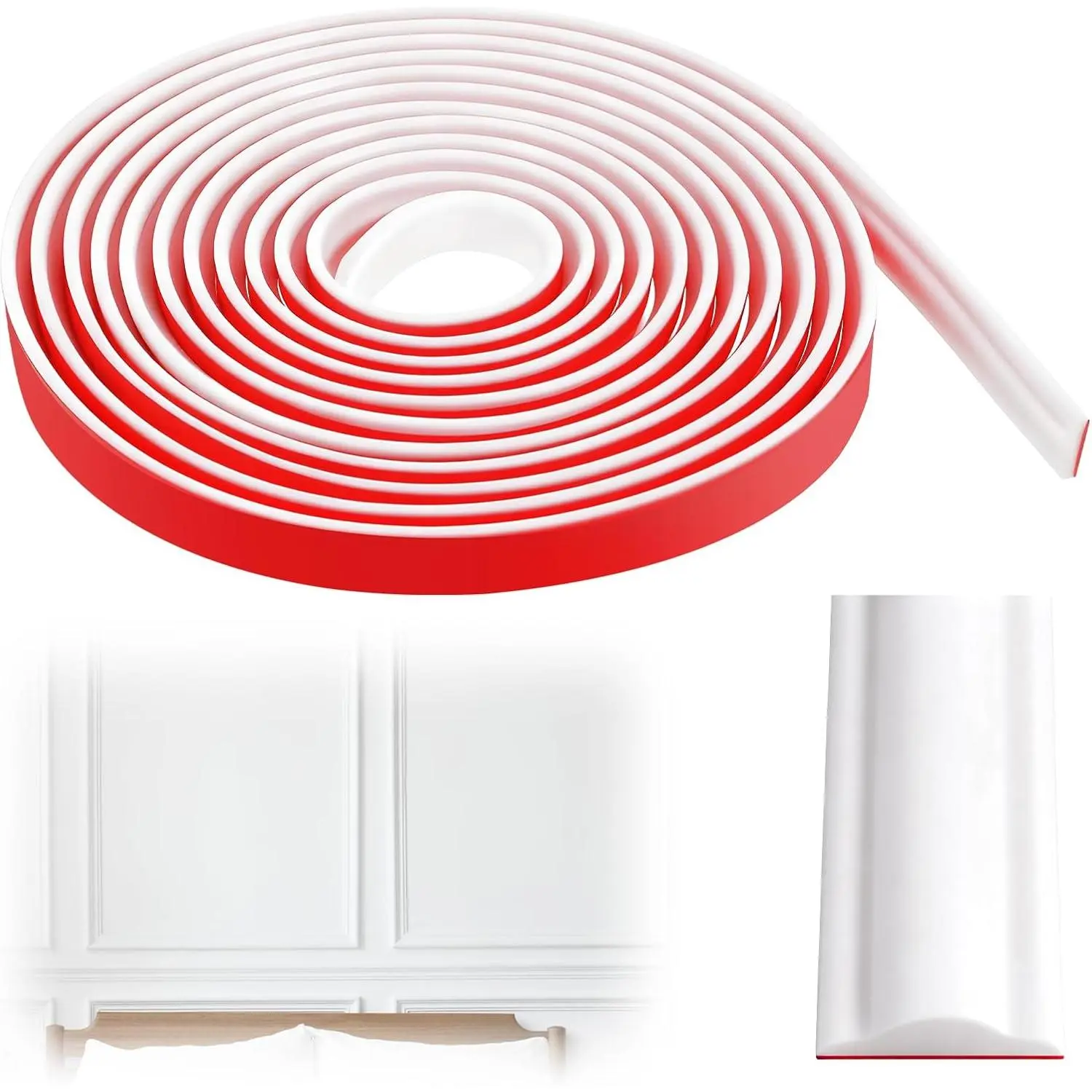 20FT x 1.1 Inch Peel and Stick Chair Rail Moulding for Walls White Self Adhesive Flexible Border Trim Wall Decoration Molding Trim for Mirror, Window Frame and  Decoration