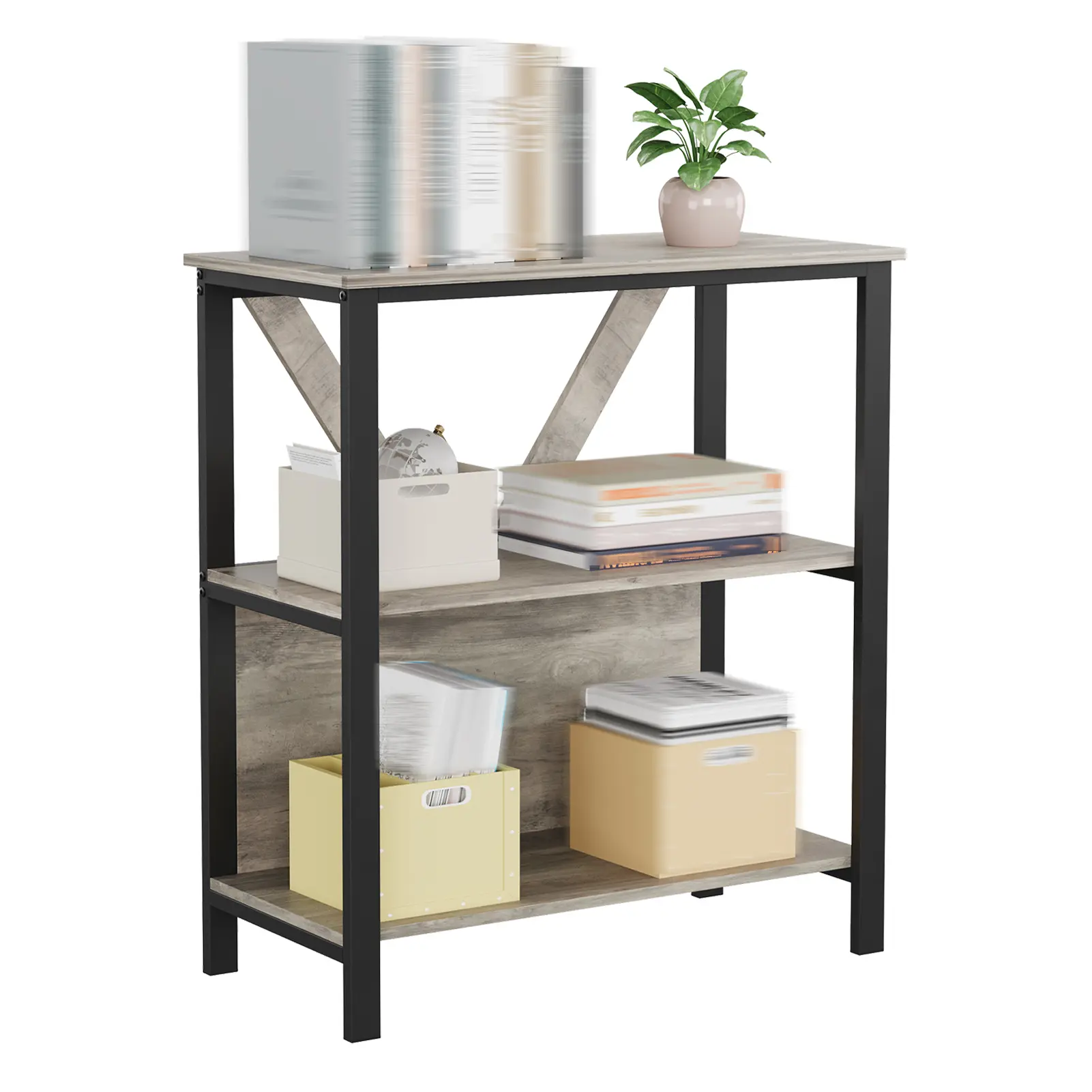Garvee Industrial Bookshelf with Smart Dimmable RGB LED Lights, Freestanding Open Bookcase - Wood Shelves, Steel Frame - App Control, Anti-Tip for Home Office