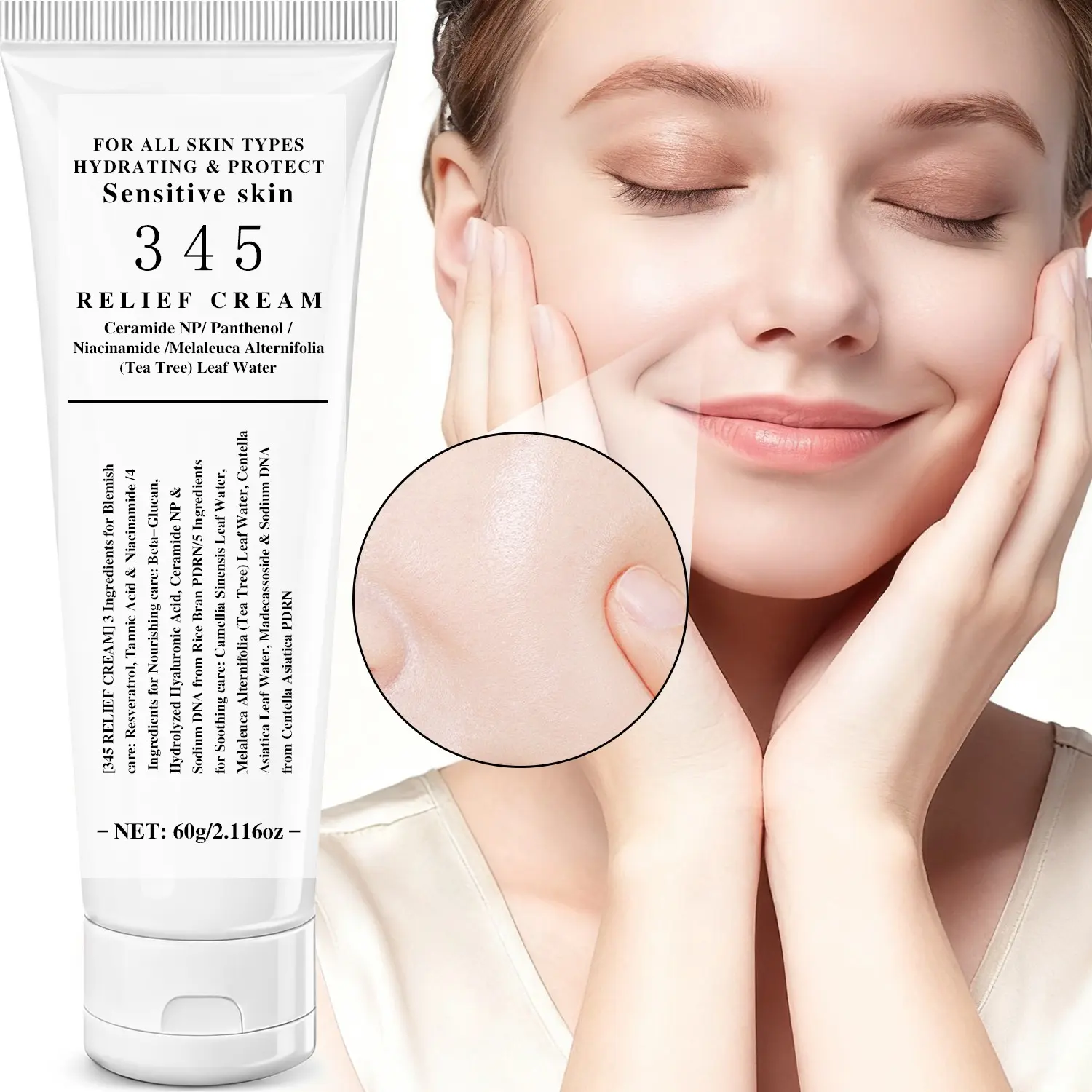 345 Relief Cream with 12 Active Ingredients Including Niacinamide, Tea Tree, Targets Blemishes and Soothes Sensitive Skin, 177% Nourishing Hydration Boost for a More Even Skin Tone, Ideal for Daily All Skin Types, Moisturizers