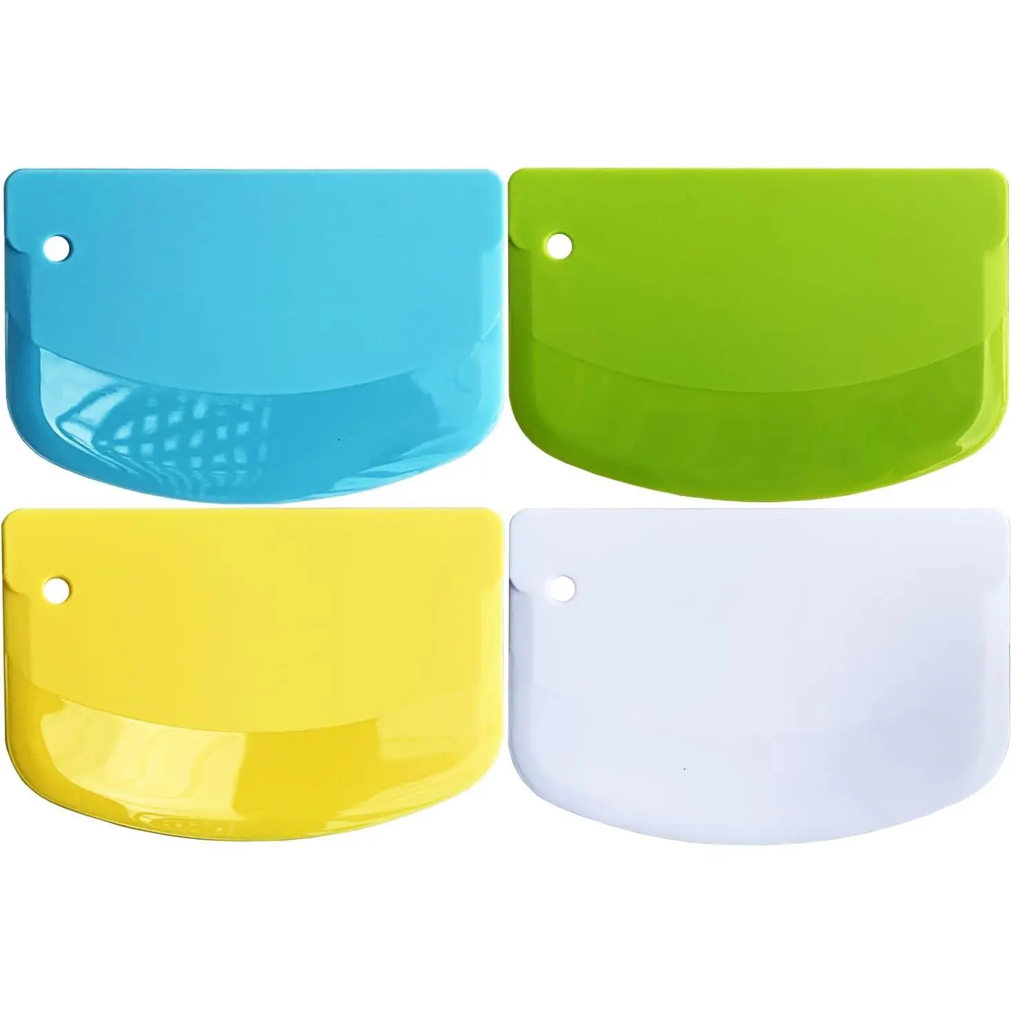 Hard Bench Scraper 4 count PP Plastic Dough Scraper  Scraper | Bowl Scraper, -Safe,Multipurpose,Dough  for Pastry Bake Cake Pizza,Bread Making, White, Green, Yellow, Blue