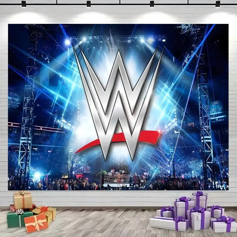 WWE Wrestling Star Polyester Photography Backdrop Banner - Studio Tapestry, Sports Theme Decoration, Hanging Photo Booth Wall Decor for Father's Day, Family, Baby Shower Indoor Outdoor Party Supplies