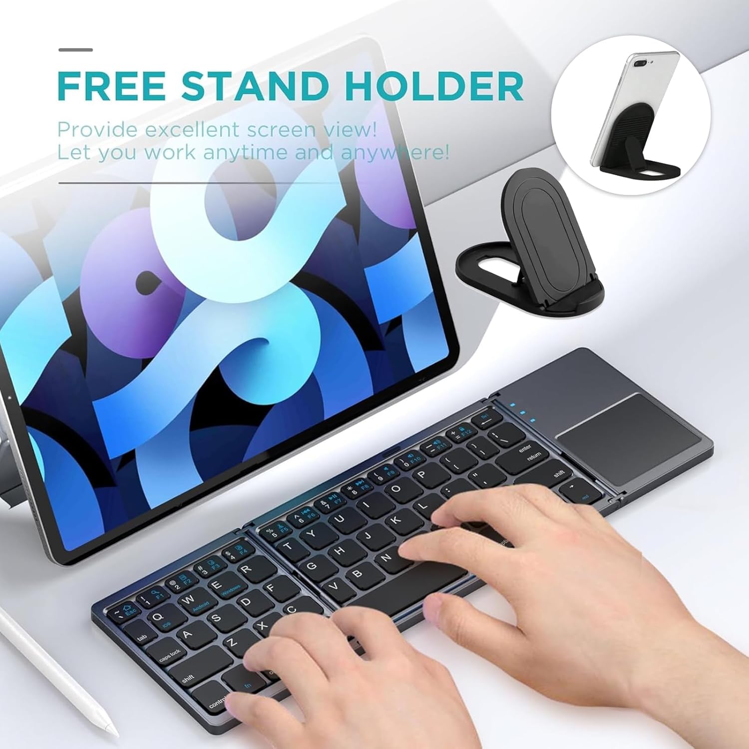 Foldable Wireless Keyboard, Rechargeable Portable Mini Folding Keyboard for iPad, Tablet, Phone, Windows, Android & iOS Devices, Compact Travel Keyboard