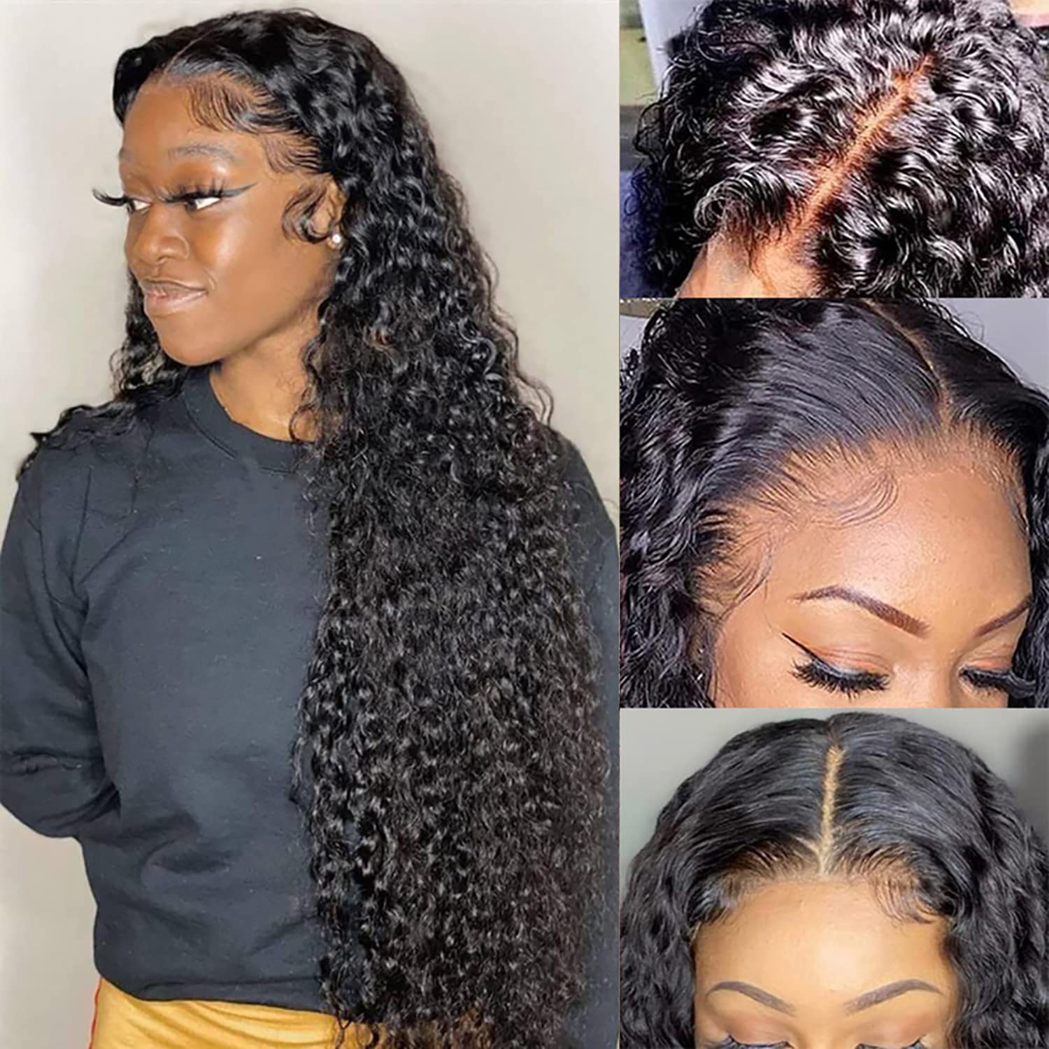 Bling Hair Clearance Sale Deep Wave Brazilian HD Transparent Lace Frontal Wig for Women 13x4 13x6 Lace Human Hair Wig Curly Pre Plucked 30 32 Inches 180% Natural Hairline