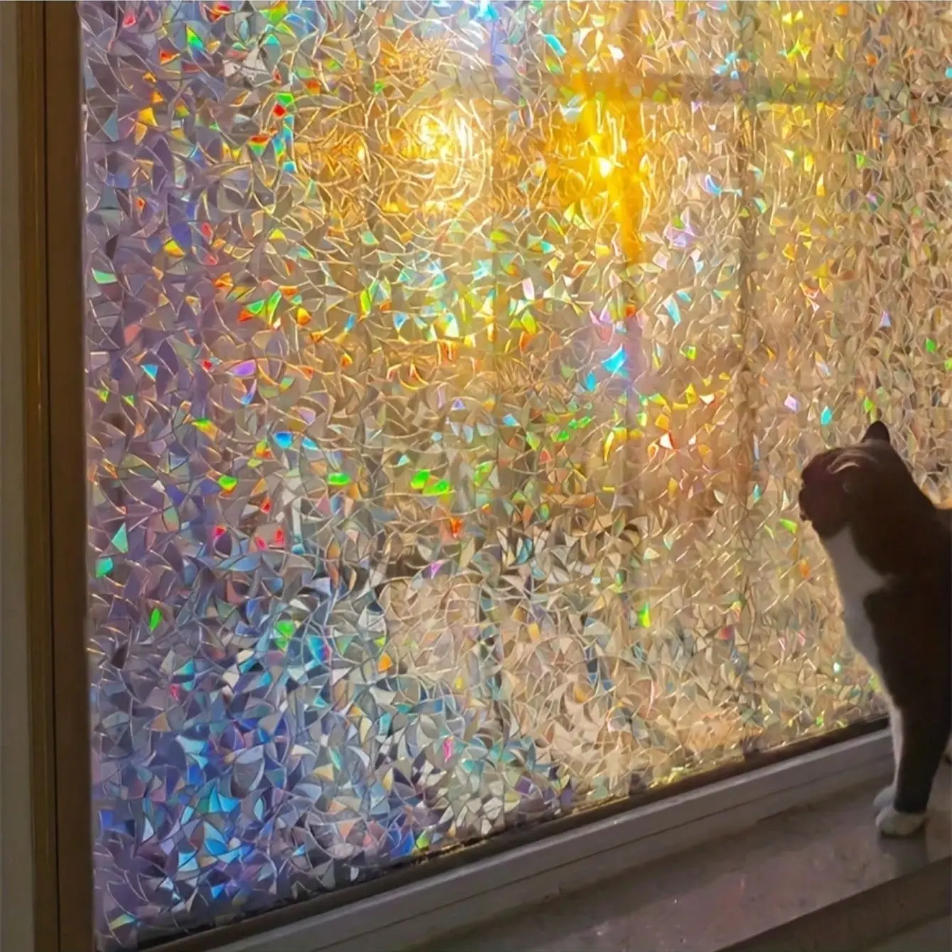 A roll of self-adhesive PVC colored electrostatic window film, suitable for French-style windows in bathrooms, toilets. It is waterproof, moisture-proof, UV-resistant, Decorative, and suitable for privacy films for home decoration windows in living room