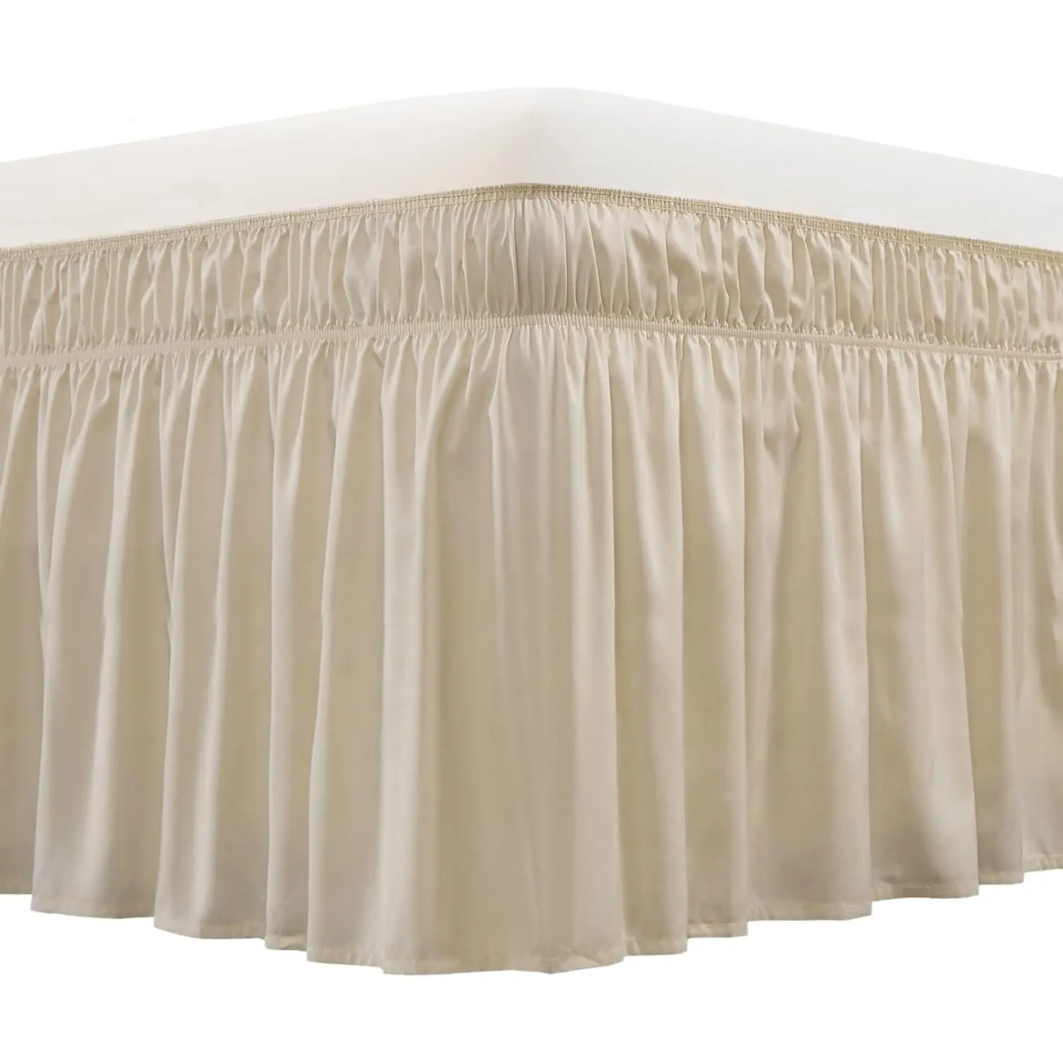 Wrap Around Bed Skirt Sides Elastic Dust Ruffled 16 Inch Tailored Drop,Easy to Install Fade Resistant-Beige, Queen/King