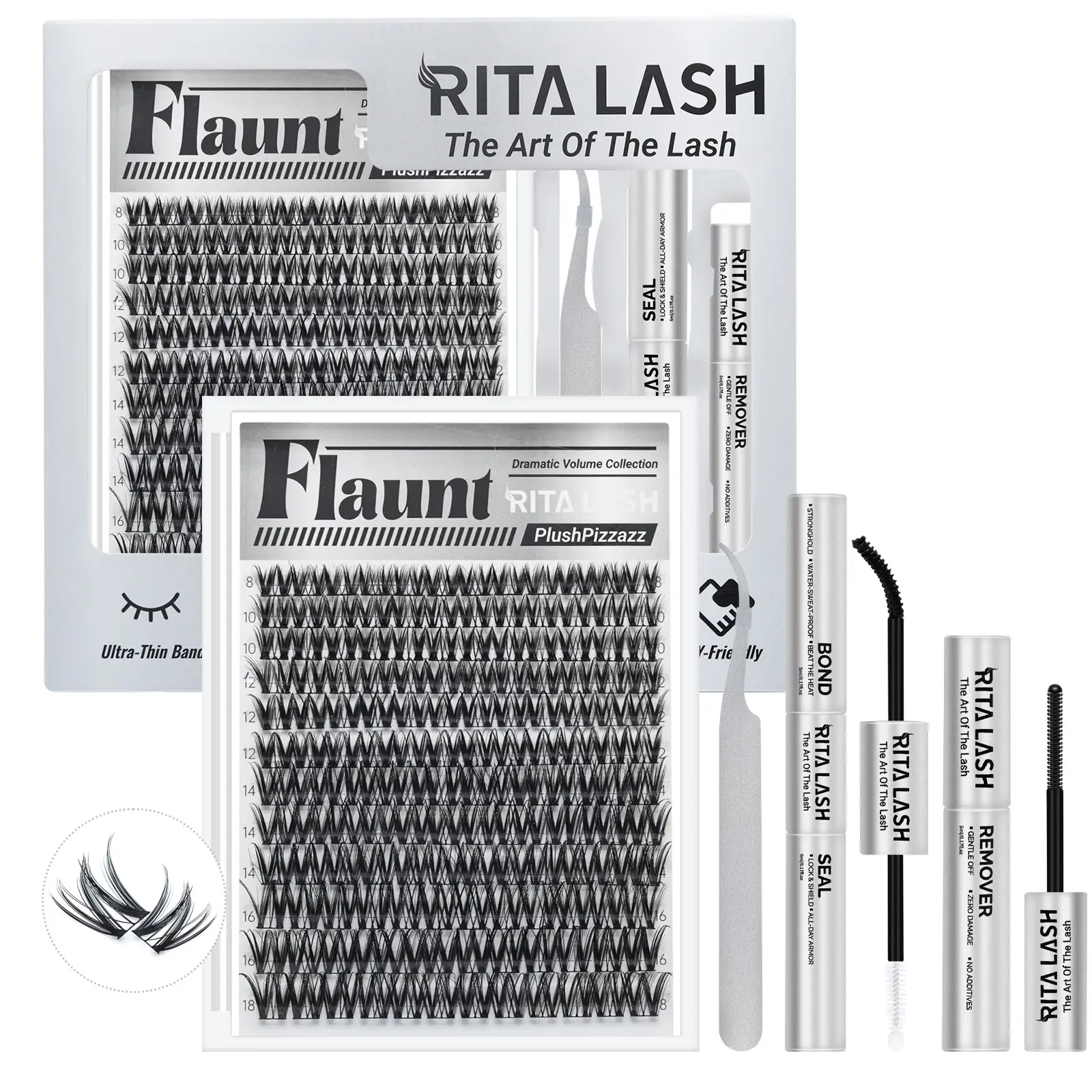 Flaunt | RITALASH 144pcs Clusters Kit with Ultra-Dense, Long-Lasting Lashes | Flora | Natural Daily, Volume Style, Manga Style | Beginner-Friendly DIY Lashes | Must-Have Clusters Kit with Bond and Seal Remover tweezers