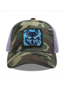 wolf with lightning Camouflage Mesh Baseball Cap for Men & Women - Adjustable Snapback Trucker Hat, Breathable Back for Hiking, Fishing, Camping, Golf & Casual Outdoor Attire Camouflage Random