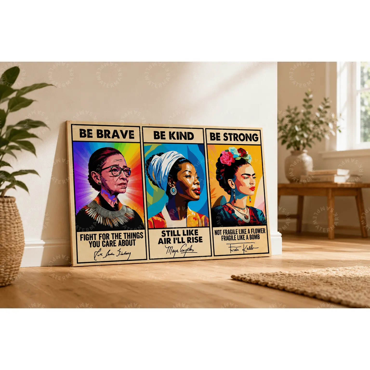 Women Empowerment Canvas Poster, Be Brave Be Kind Be Strong Inspirational Wall Decor, Colorful Female Portrait Aesthetic Poster, Bedroom Wall Art, Living Room Decor, Office Wall Art, Motivational Gift for Her